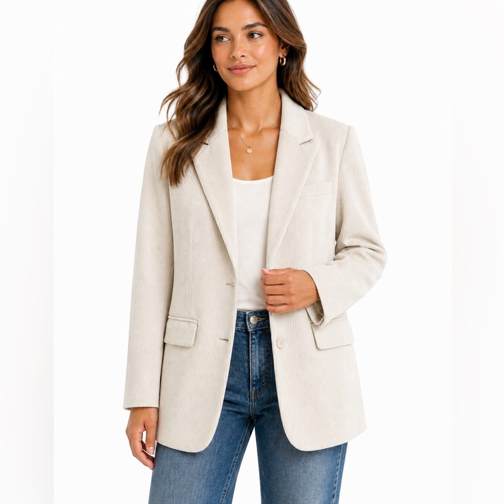 Nasty Gal Beige Corduroy Blazer Size 4 Cream Longline Neutral Jacket